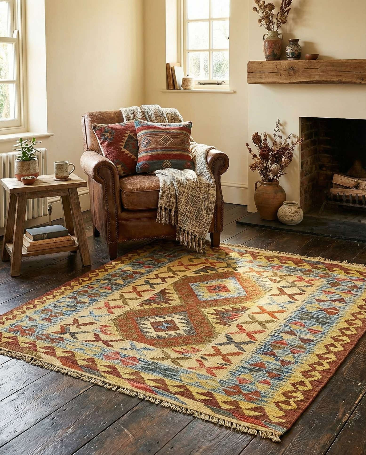 3' 2 x 3' 6 Hand Woven Kilim Maymana Wool Square Rug