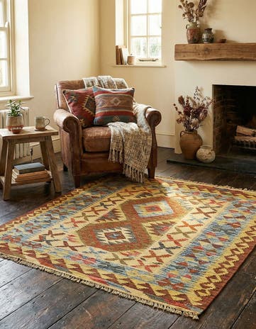 3' 2 x 3' 6 Hand Woven Kilim Maymana Wool Square Rug