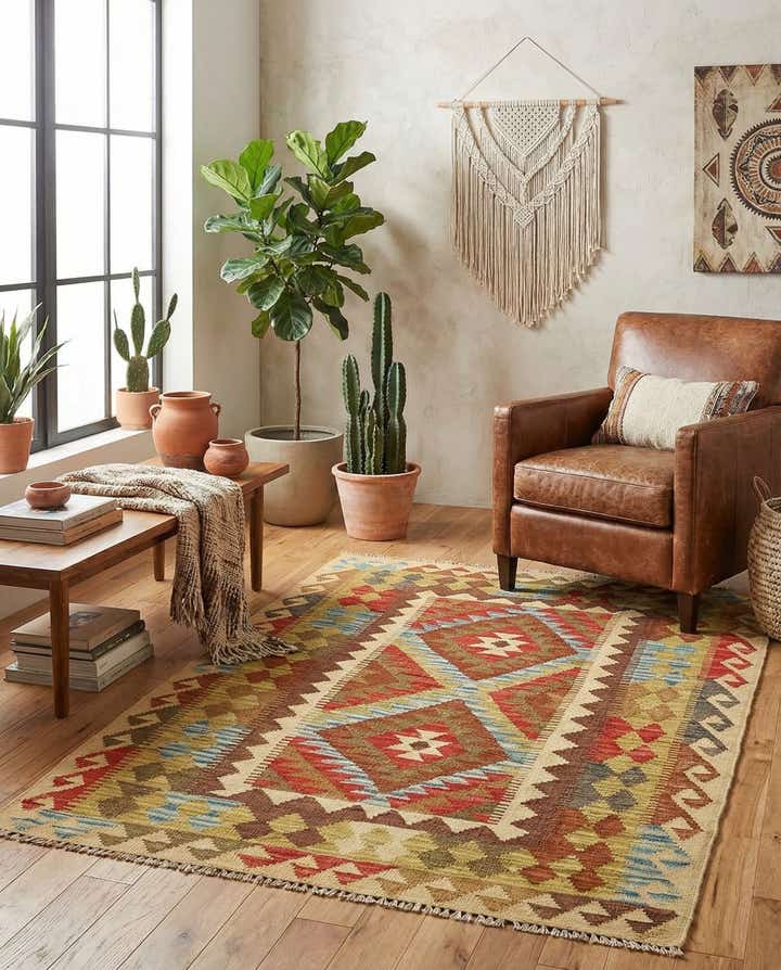 3' 4 x 5' Hand Woven Kilim Maymana Wool Rug