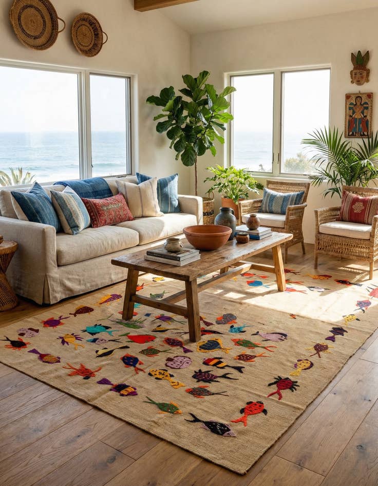 Detail image of 6' 7 x 9' 7  Hand Woven Kilim Suzani Wool Rug