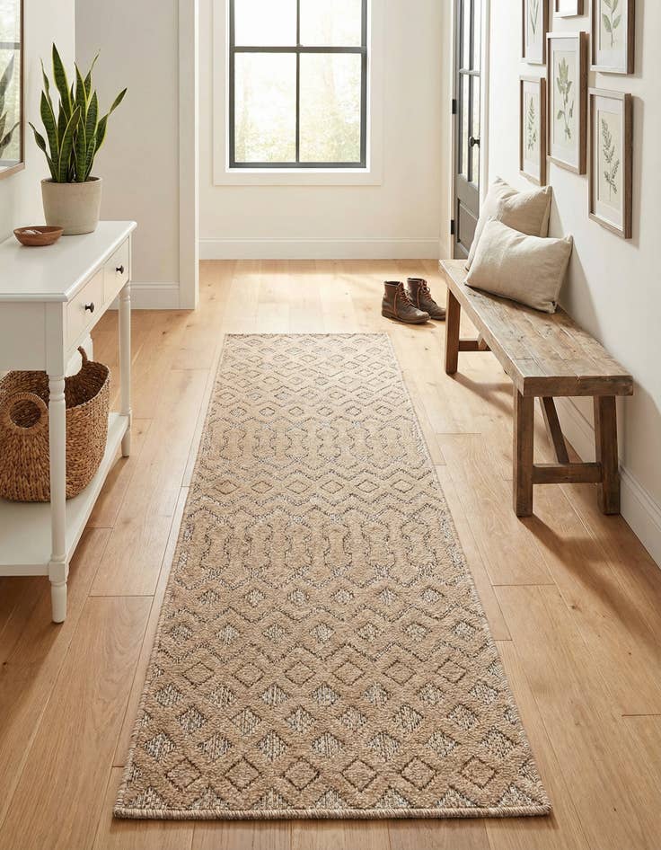 Detail image of 2' x 6'  Washable Trellis Textured Indoor / Outdoor Runner Rug