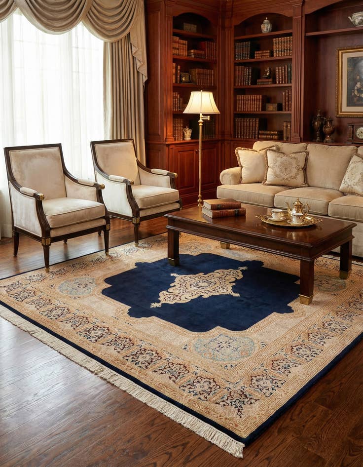 Detail image of 8' 2 x 8' 2 Hand Knotted Kerman Wool Square Rug