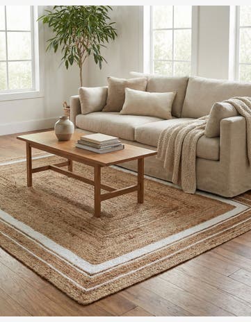 Natural and White Handmade Braided Jute Rug