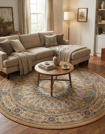 Beige Nain Design Round Rug