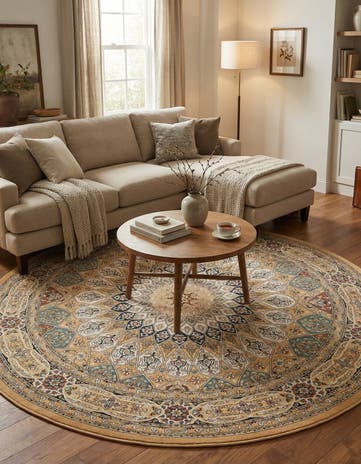 Beige Nain Design Round Rug
