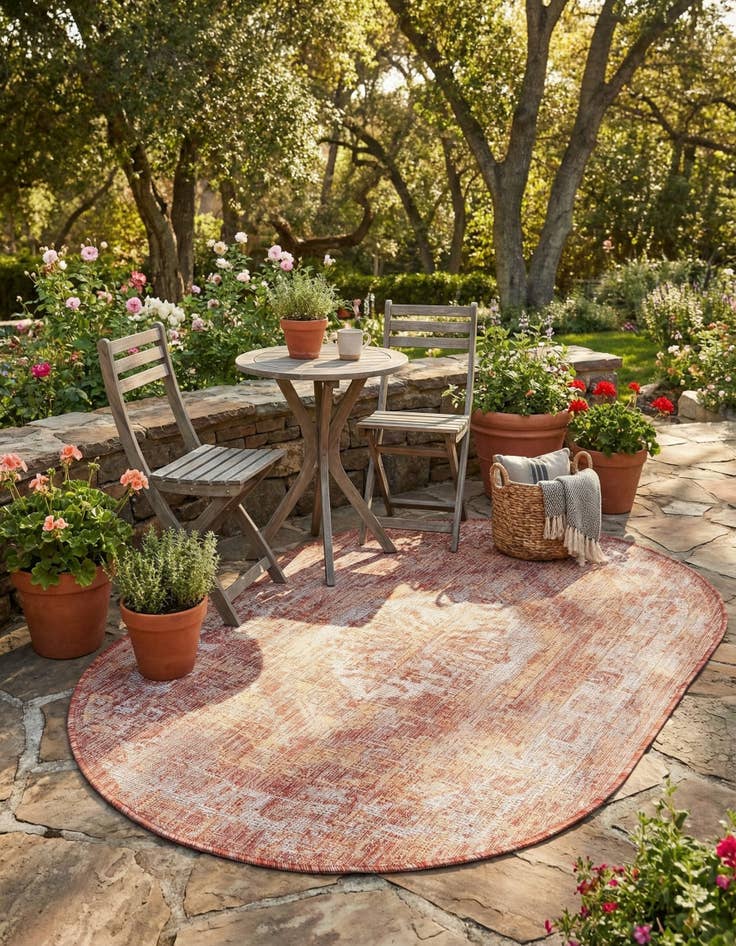 Detail image of 3' x 5' 3  Washable Traditional Indoor / Outdoor Oval Rug