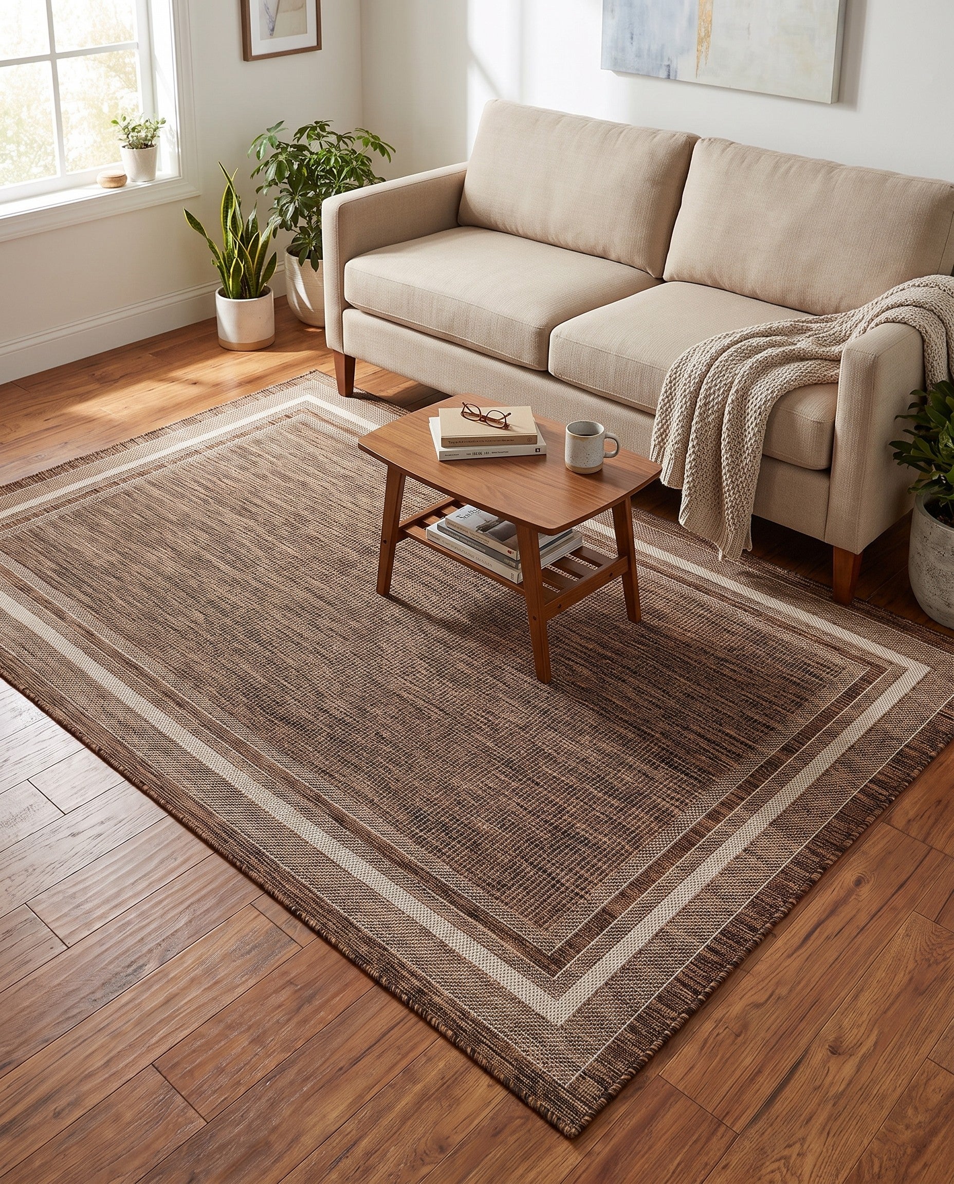 5' 3 x 8' Easy-Clean Border Indoor / Outdoor Rug