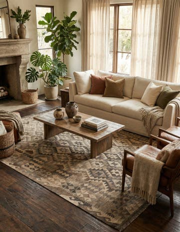 6' 7 x 9' 7 Hand Woven Kilim Maymana Wool Rug