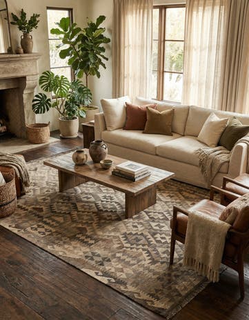 6' 7 x 9' 7 Hand Woven Kilim Maymana Wool Rug