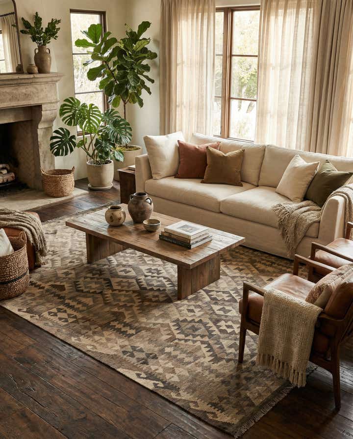 6' 7 x 9' 7 Hand Woven Kilim Maymana Wool Rug