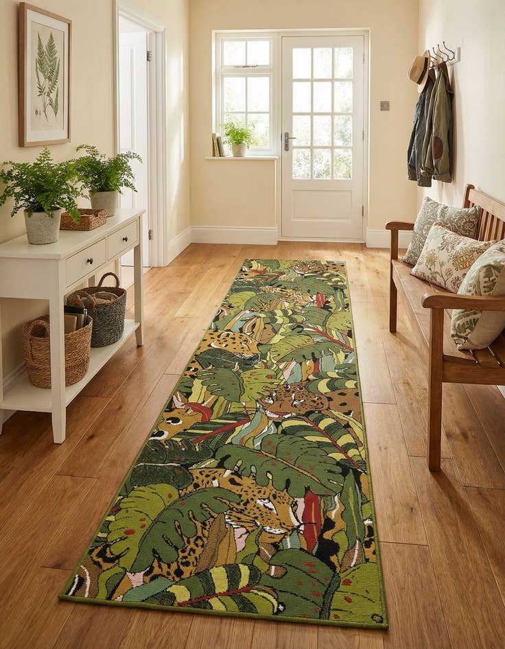 Detail image of 2' 7 x 10'  Washable Botanical Indoor / Outdoor Runner Rug