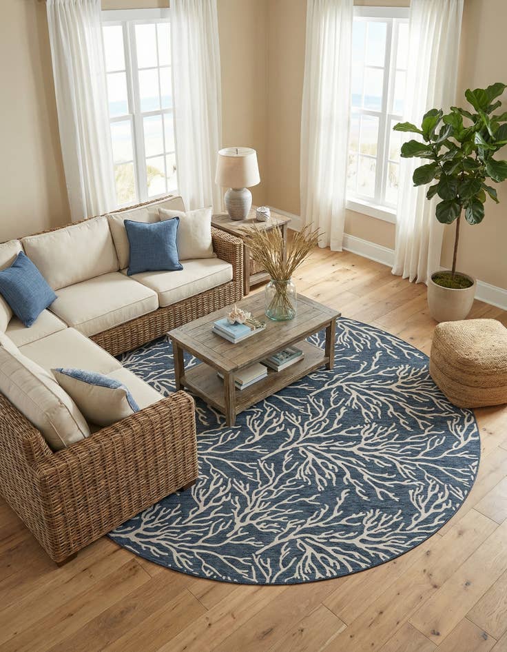Detail image of  13' x 13'  Washable Coastal Indoor / Outdoor Round Rug