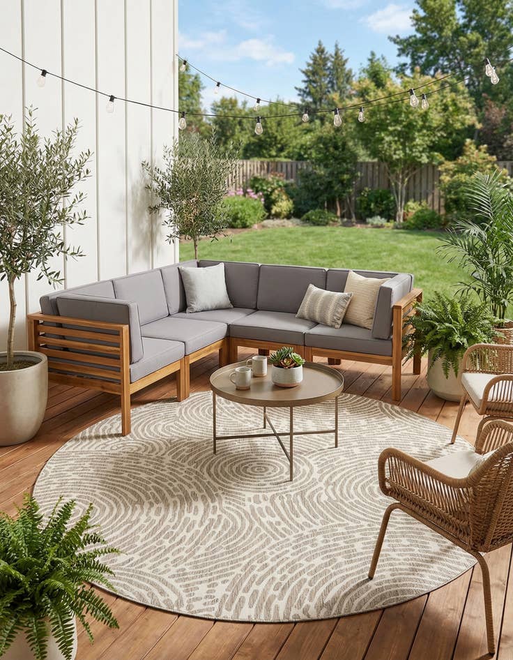 Detail image of 10' x 10'  Washable Modern Indoor / Outdoor Round Rug