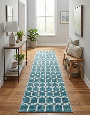Blue Lattice Trellis Runner Rug