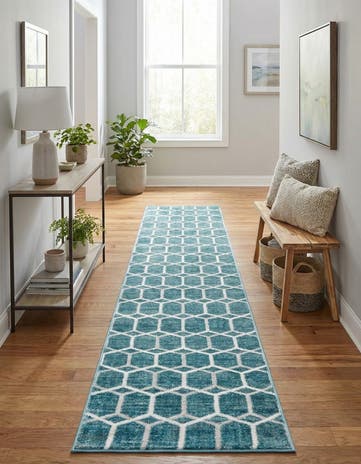 Blue Lattice Trellis Runner Rug