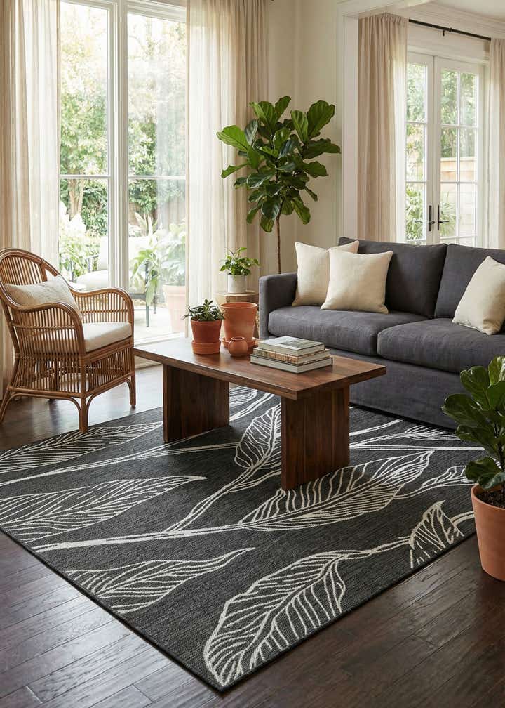 5' 3 x 8' Easy-Clean Botanical Indoor / Outdoor Rug