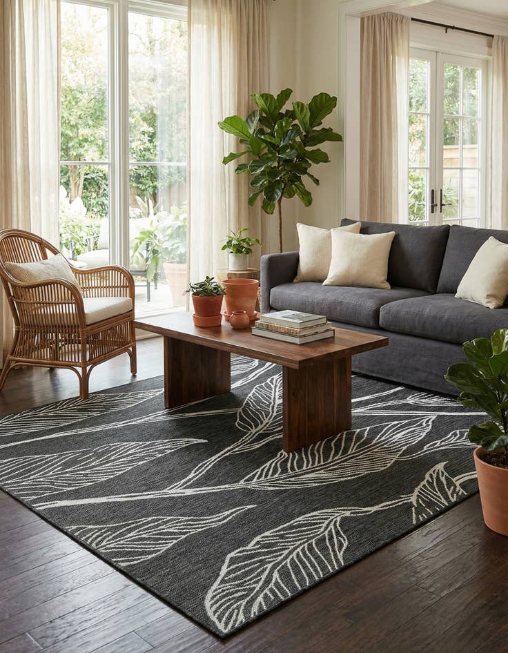 Detail image of 5' 3 x 8'  Washable Botanical Indoor / Outdoor Rug