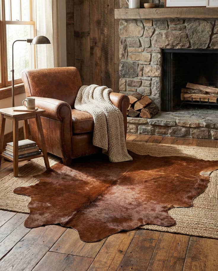 Detail image of 2' 2 x 2' 11 Cowhide Leather Rug