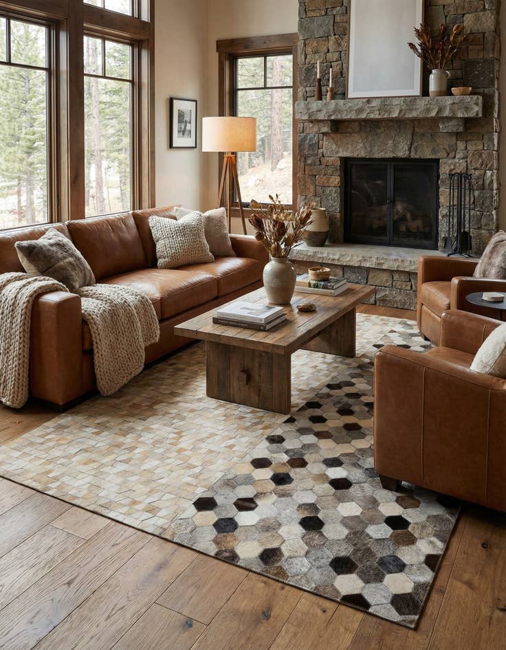 Detail image of  5' 2 x 8' 1 Cowhide - Patchwork Rug