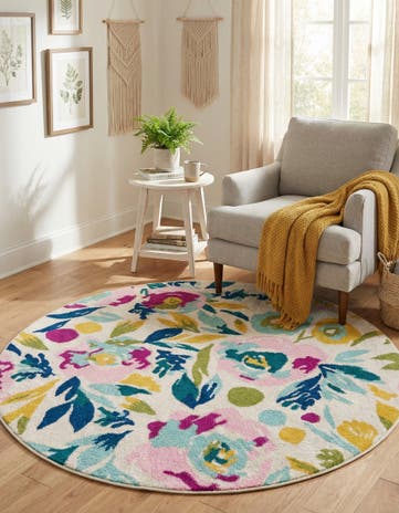 White Bloom Round Rug