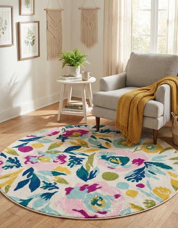 White Bloom Round Rug