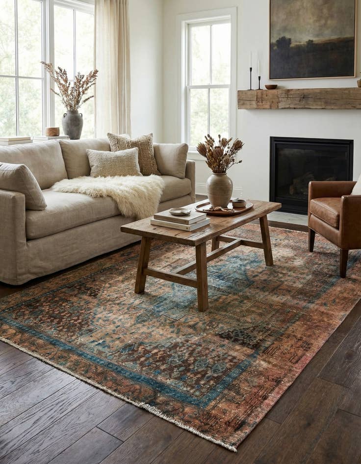 Detail image of 4' 9 x 7' 2  Hand Knotted Ultra Vintage Persian Wool Rug