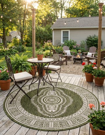 6' x 6' Easy-Clean Traditional Indoor / Outdoor Round Rug