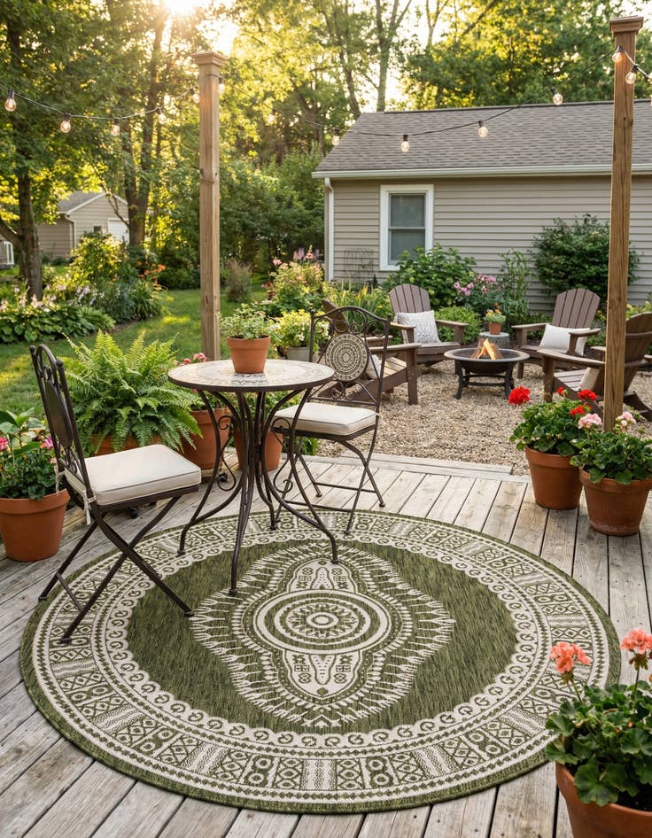 Detail image of 6' x 6' Easy-Clean Traditional Indoor / Outdoor Round Rug