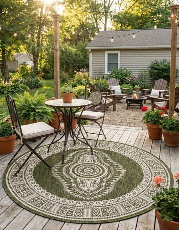 6' x 6' Easy-Clean Traditional Indoor / Outdoor Round Rug