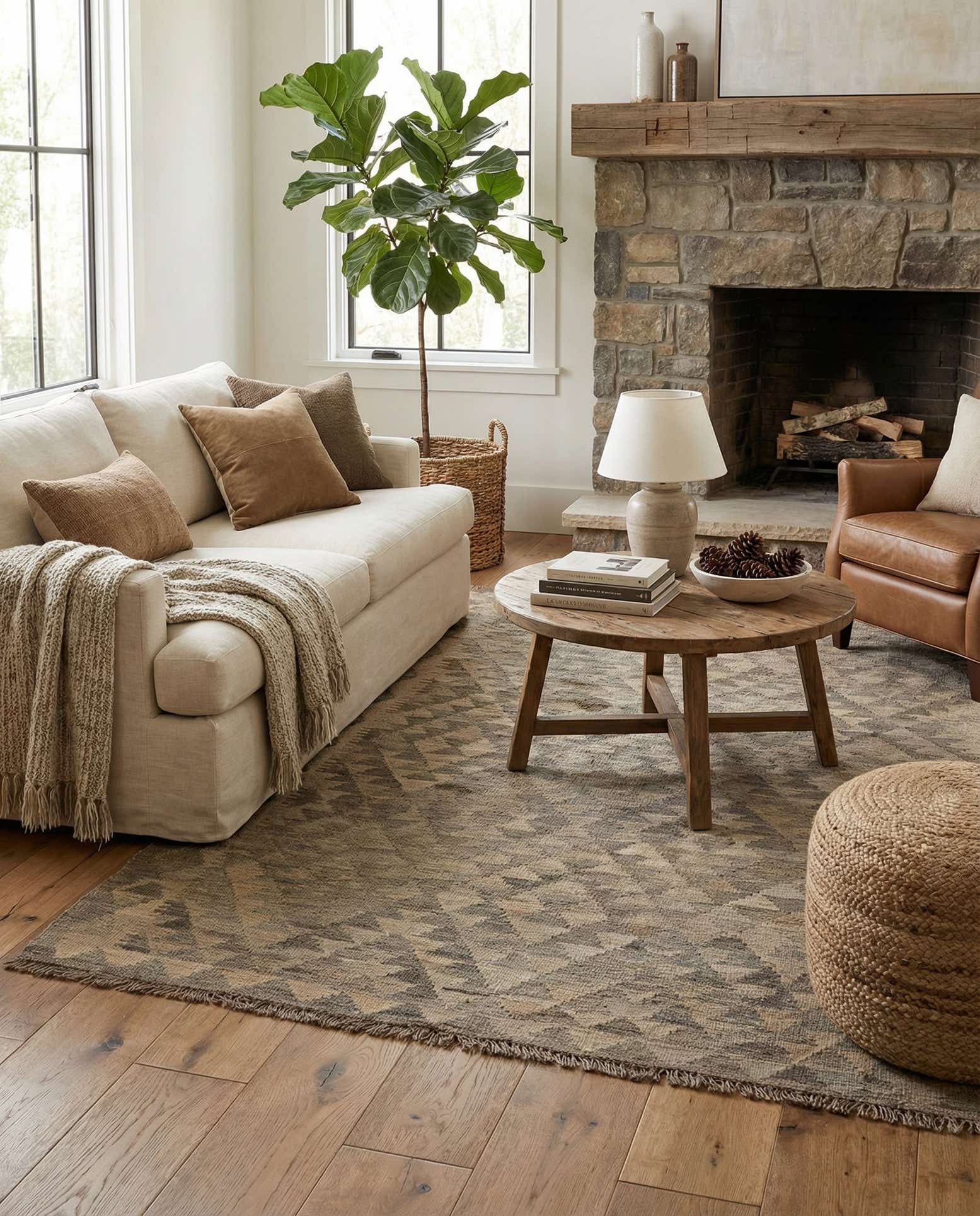 4' 3 x 6' 3 Hand Woven Kilim Maymana Wool Rug