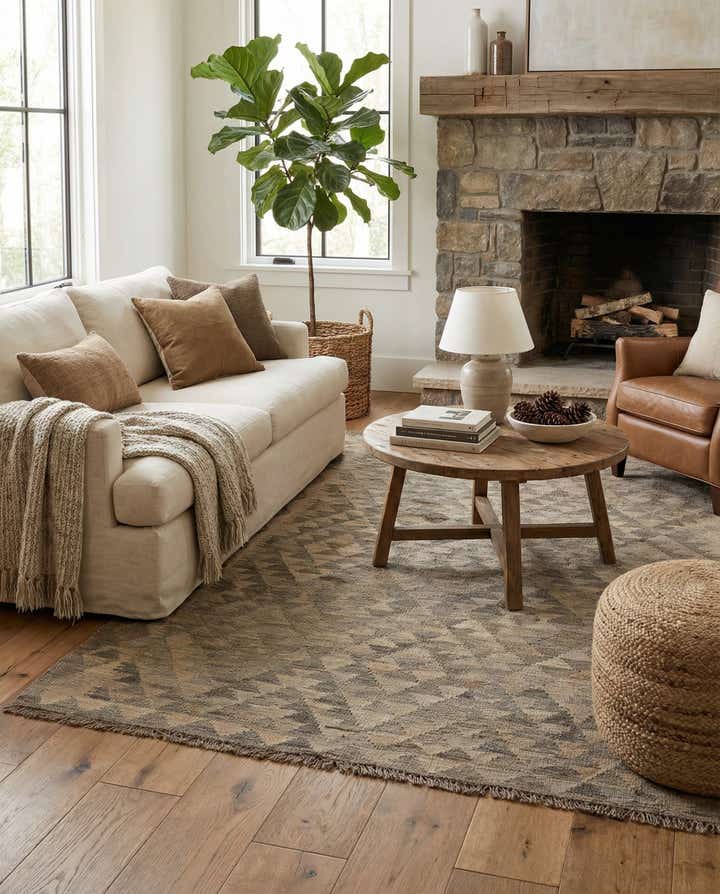 4' 3 x 6' 3 Hand Woven Kilim Maymana Wool Rug
