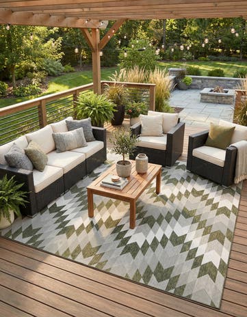 Green Easy-Clean Modern Indoor / Outdoor Square Rug