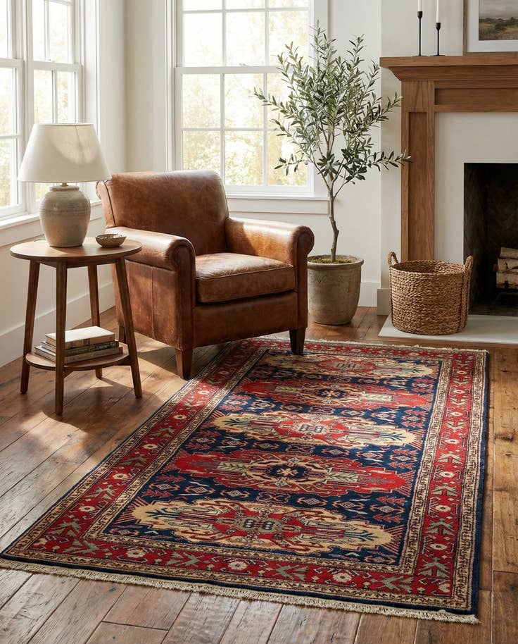 Detail image of 3' 11 x 7' 5 Hand Knotted Kazak Wool Rug