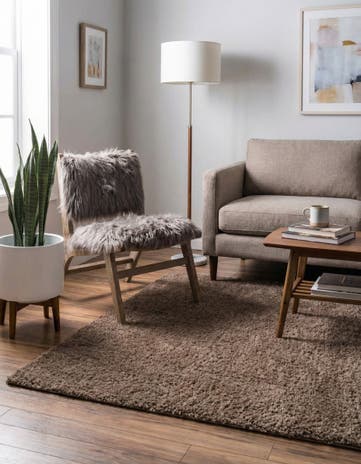 Brown Solid Shag Rug