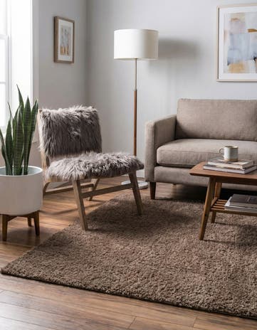 Brown Solid Shag Rug