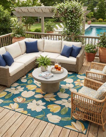 Blue Easy-Clean Baja Indoor / Outdoor Square Rug