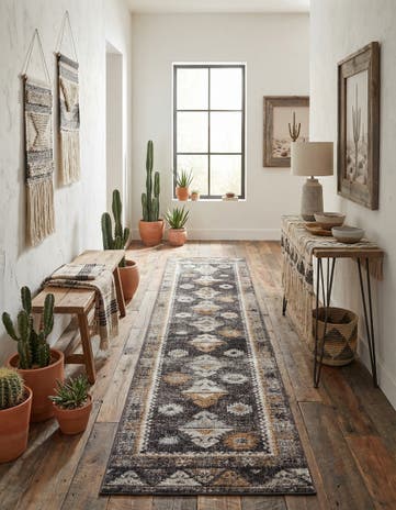 Charcoal Gray Eco Southwestern Runner Rug