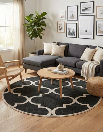Black and White Lattice Round Rug