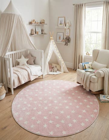 Pink Stars Whimsy Kids Round Rug