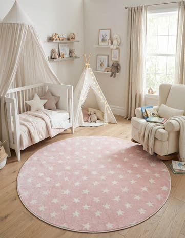 Pink Stars Whimsy Kids Round Rug
