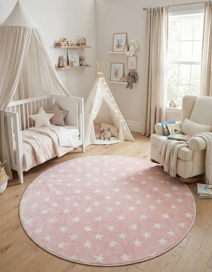 7' 10 x 7' 10 Stars Whimsy Kids Round...