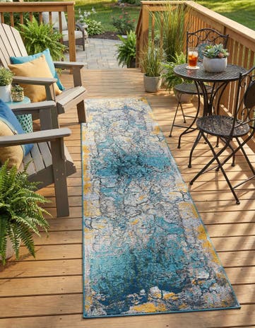 Gradient Blue Easy-Clean Modern Indoor / Outdoor Runner Rug