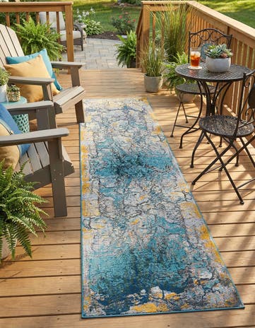 Gradient Blue Easy-Clean Modern Indoor / Outdoor Runner Rug