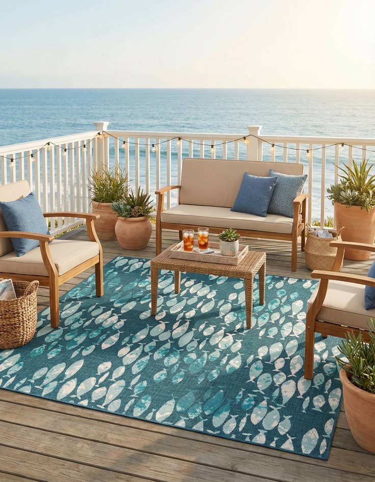 Detail image of  7' 10 x 7' 10  Washable Coastal Indoor / Outdoor Square Rug
