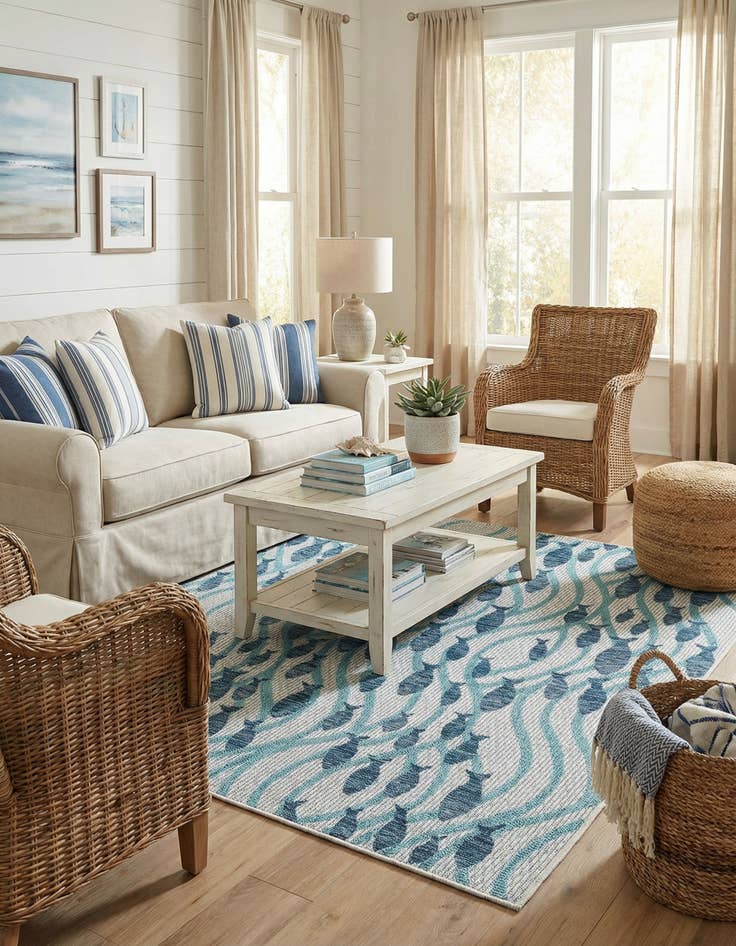 Detail image of  5' 3 x 5' 3  Washable Coastal Indoor / Outdoor Square Rug