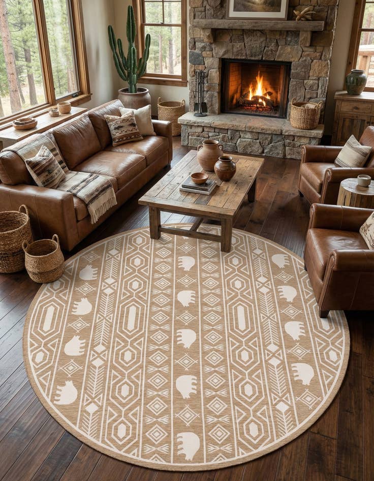Detail image of 13' x 13'  Washable Southwestern Indoor / Outdoor Round Rug