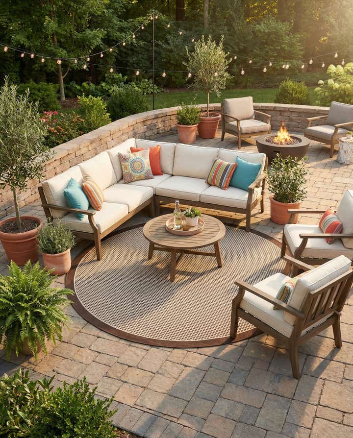 7' 10 x 7' 10 Easy-Clean Border Indoor / Outdoor Round Rug