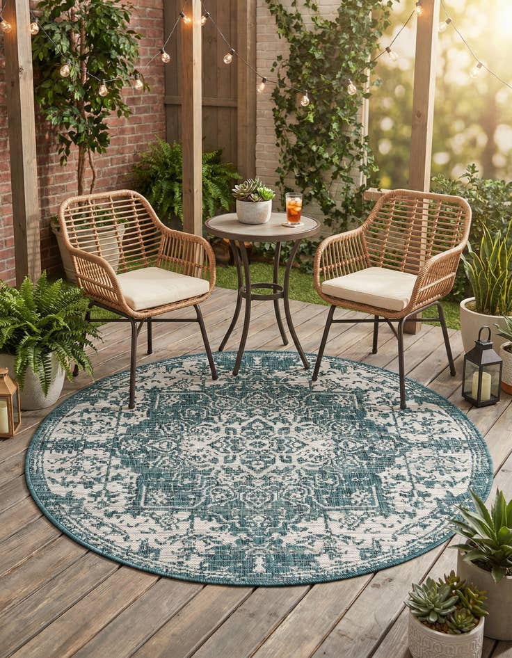 Detail image of 4' x 4'  Washable Jill Zarin Dubai Indoor / Outdoor Round Rug