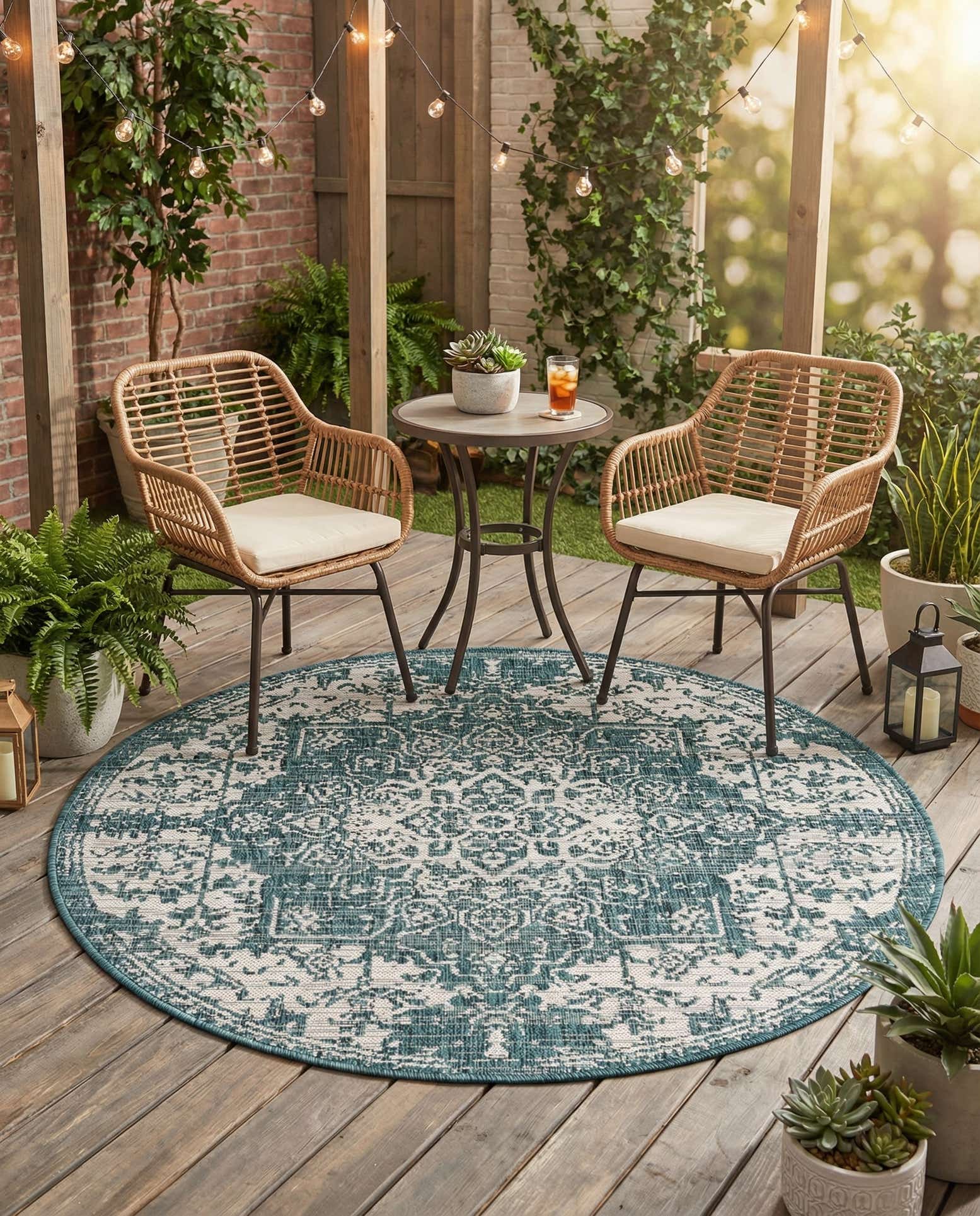 4' x 4' Easy-Clean Jill Zarin Dubai Indoor / Outdoor Round Rug