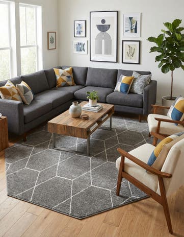 Light Gray Lattice Frieze Octagon Rug